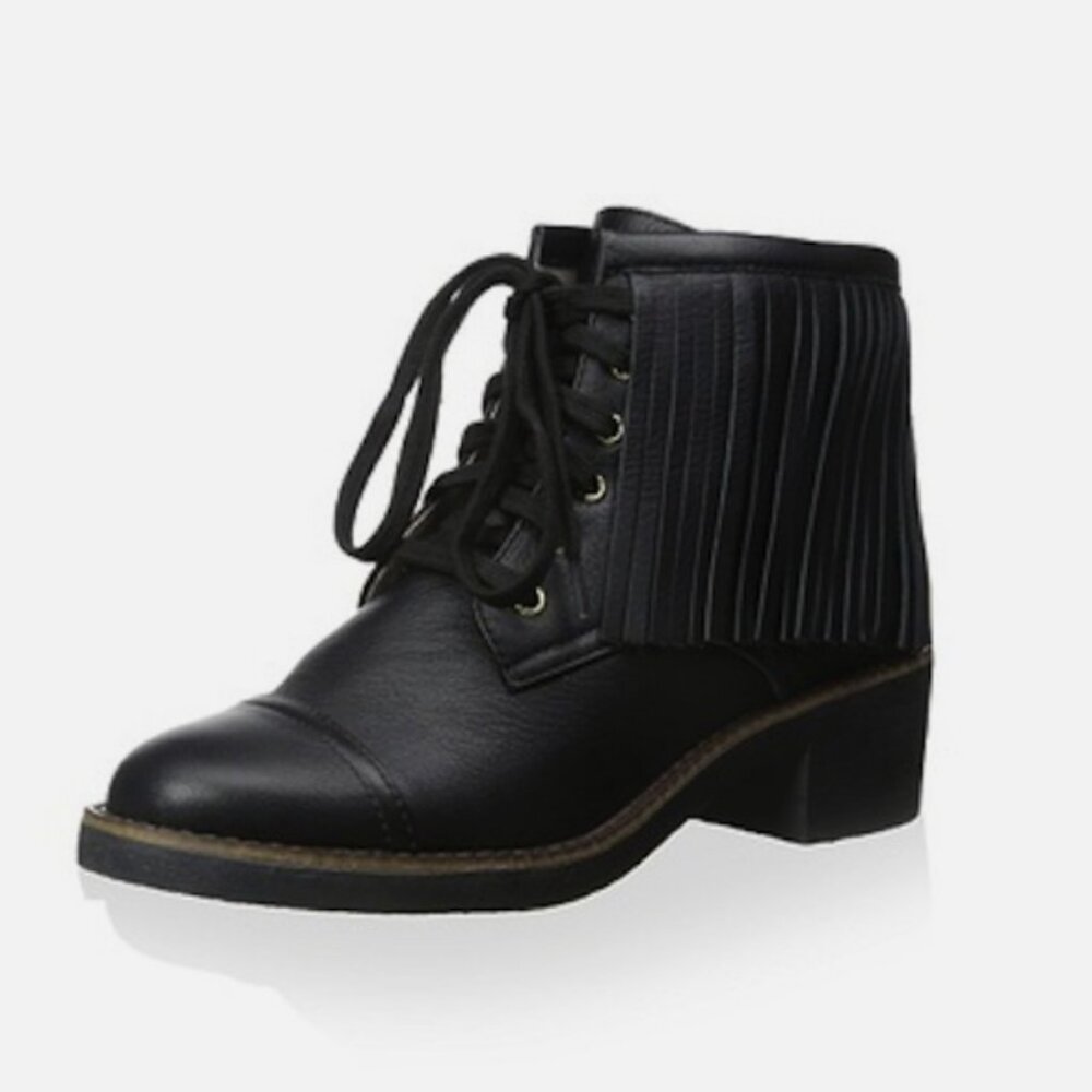 House of Harlow 1960 Cutler Fringe Leather Lace Up Ankle Boot